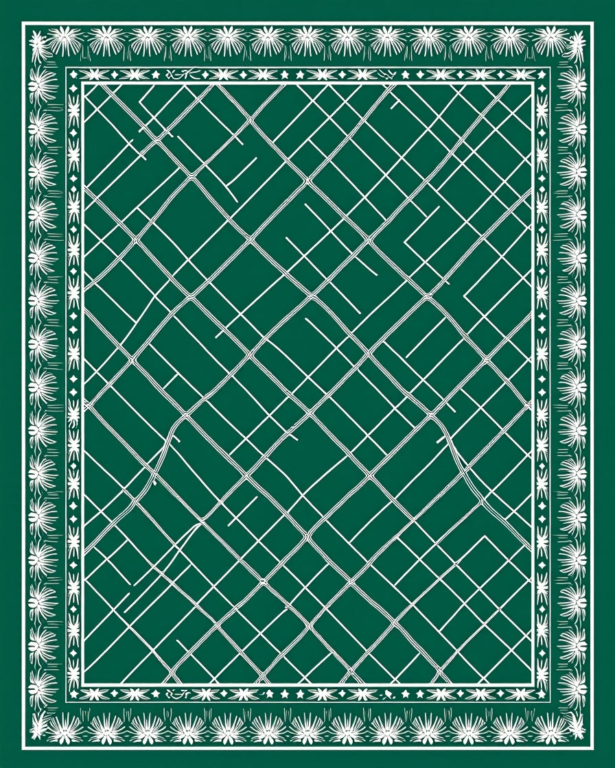Deep Green White Geometric Lattice Rug