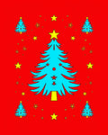 Festive Cyan Christmas Trees Scattered Stars Rug