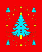 Festive Cyan Christmas Trees Scattered Stars Rug