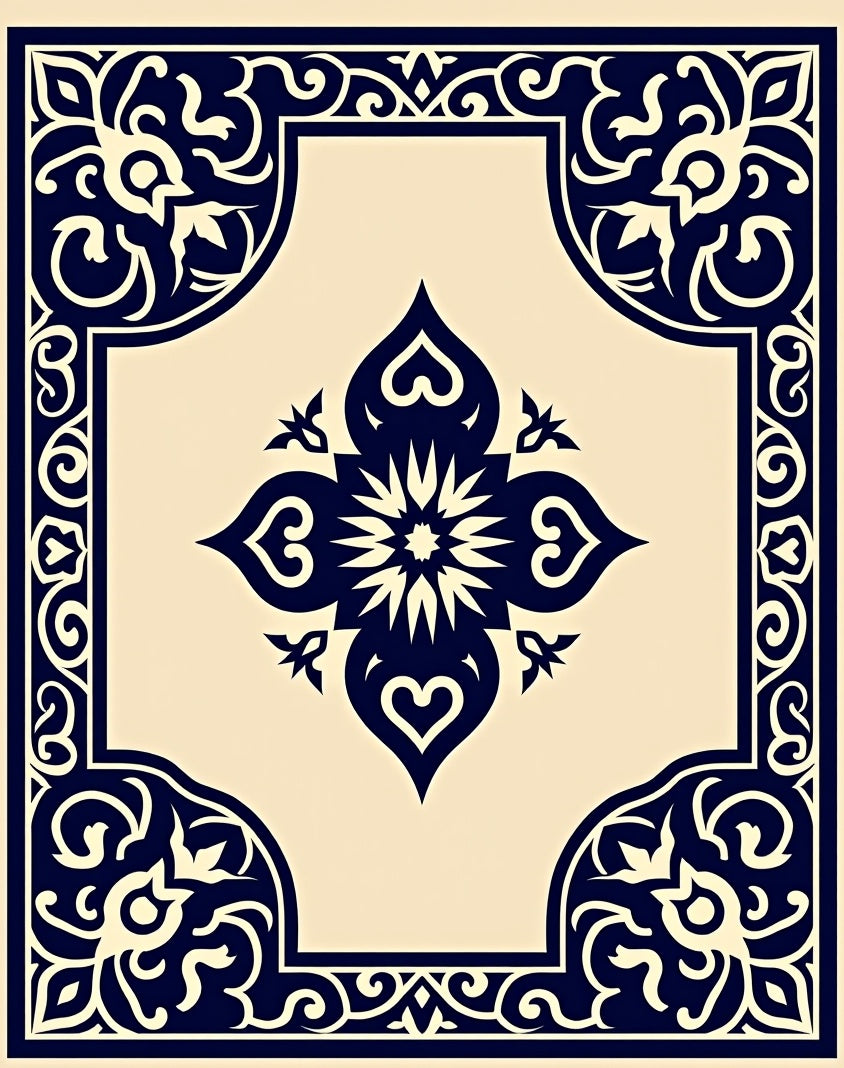 Deep Blue Floral Medallion Frame Rug