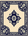 Deep Blue Floral Medallion Frame Rug