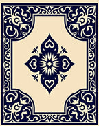 Deep Blue Floral Medallion Frame Rug