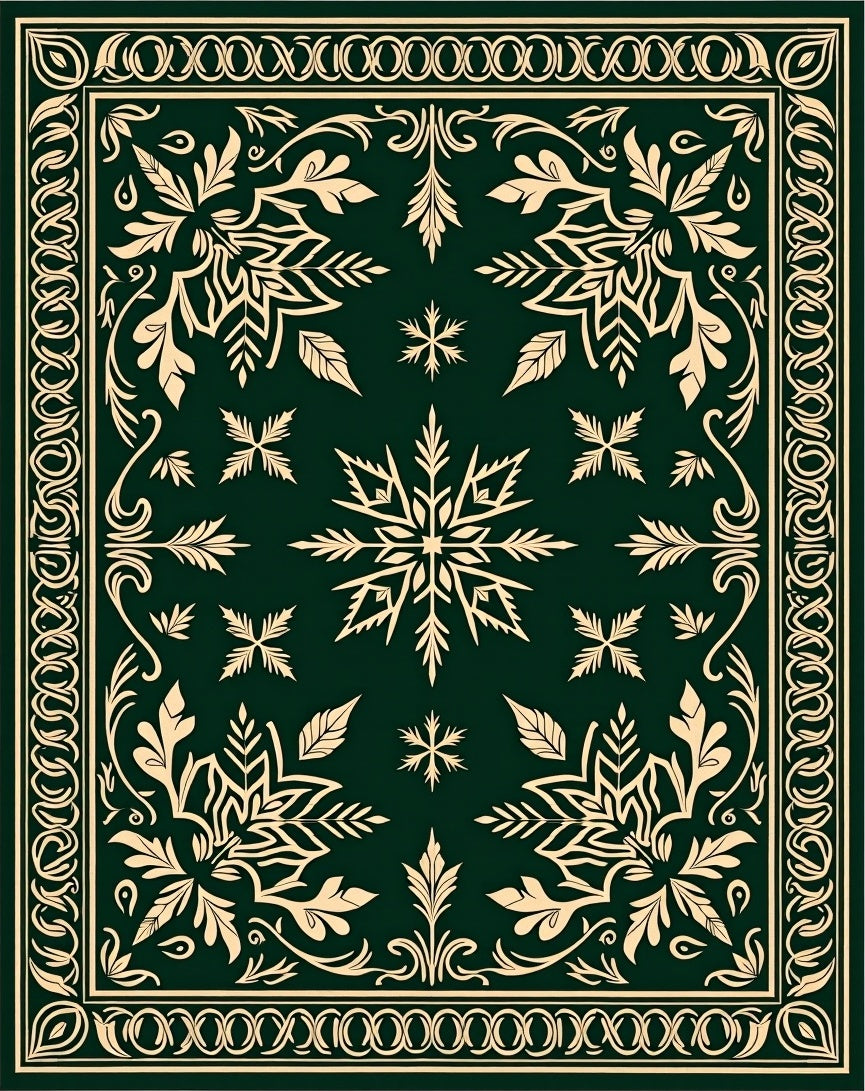 Deep Green Floral Medallion Snowflake Rug