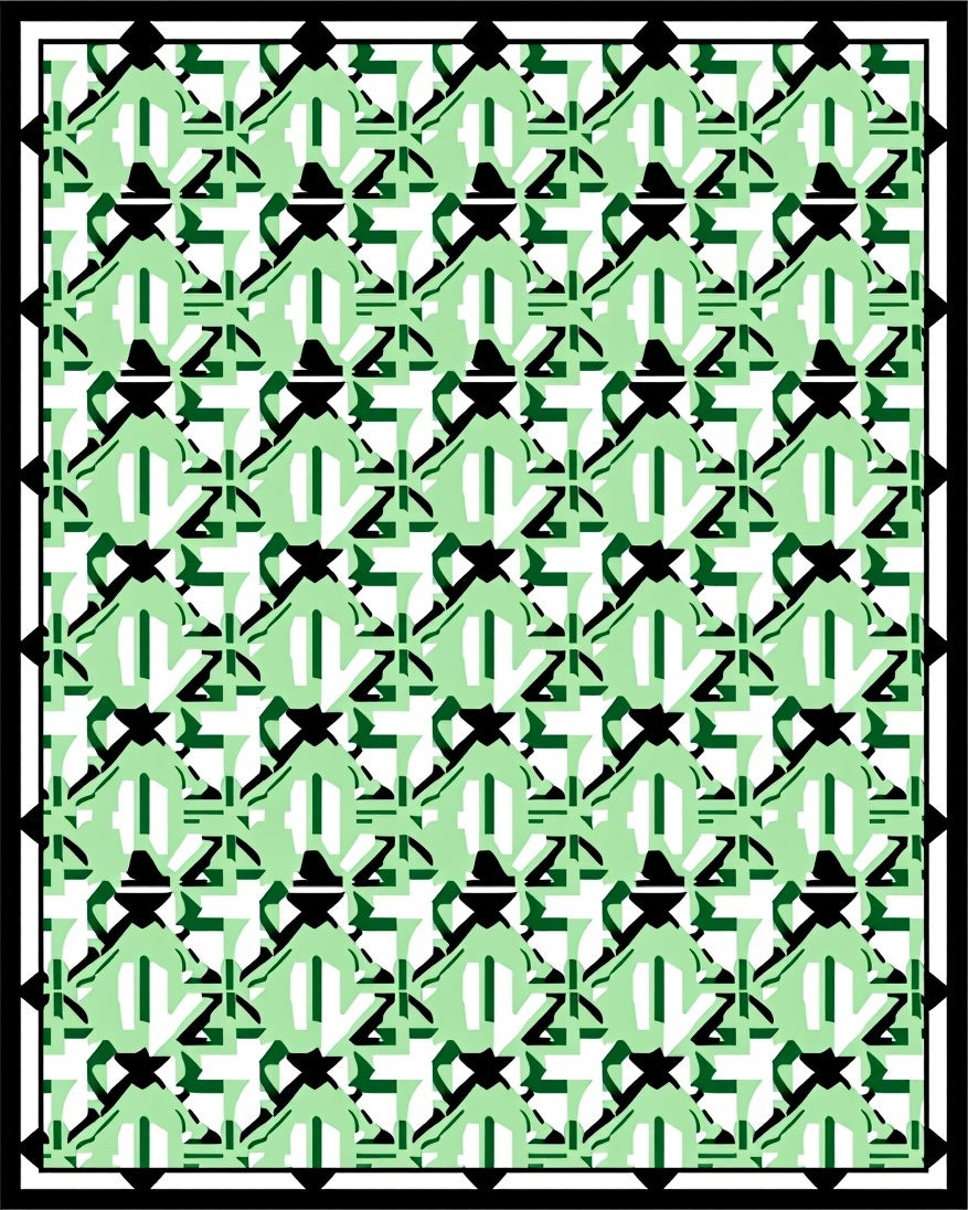 Light Green Abstract Figures Bordered Rug