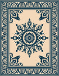 Navy Blue Floral Medallion Border Rug