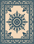 Navy Blue Floral Medallion Border Rug