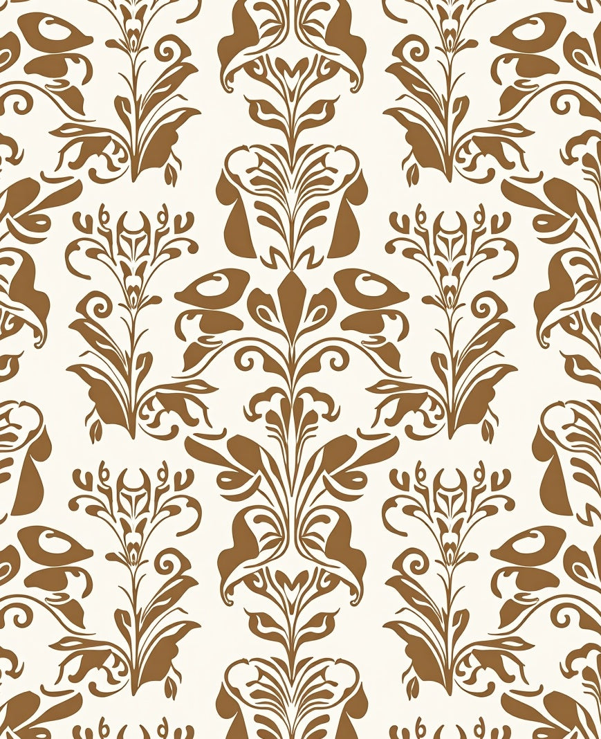 Brown Floral Damask Scrollwork Rug
