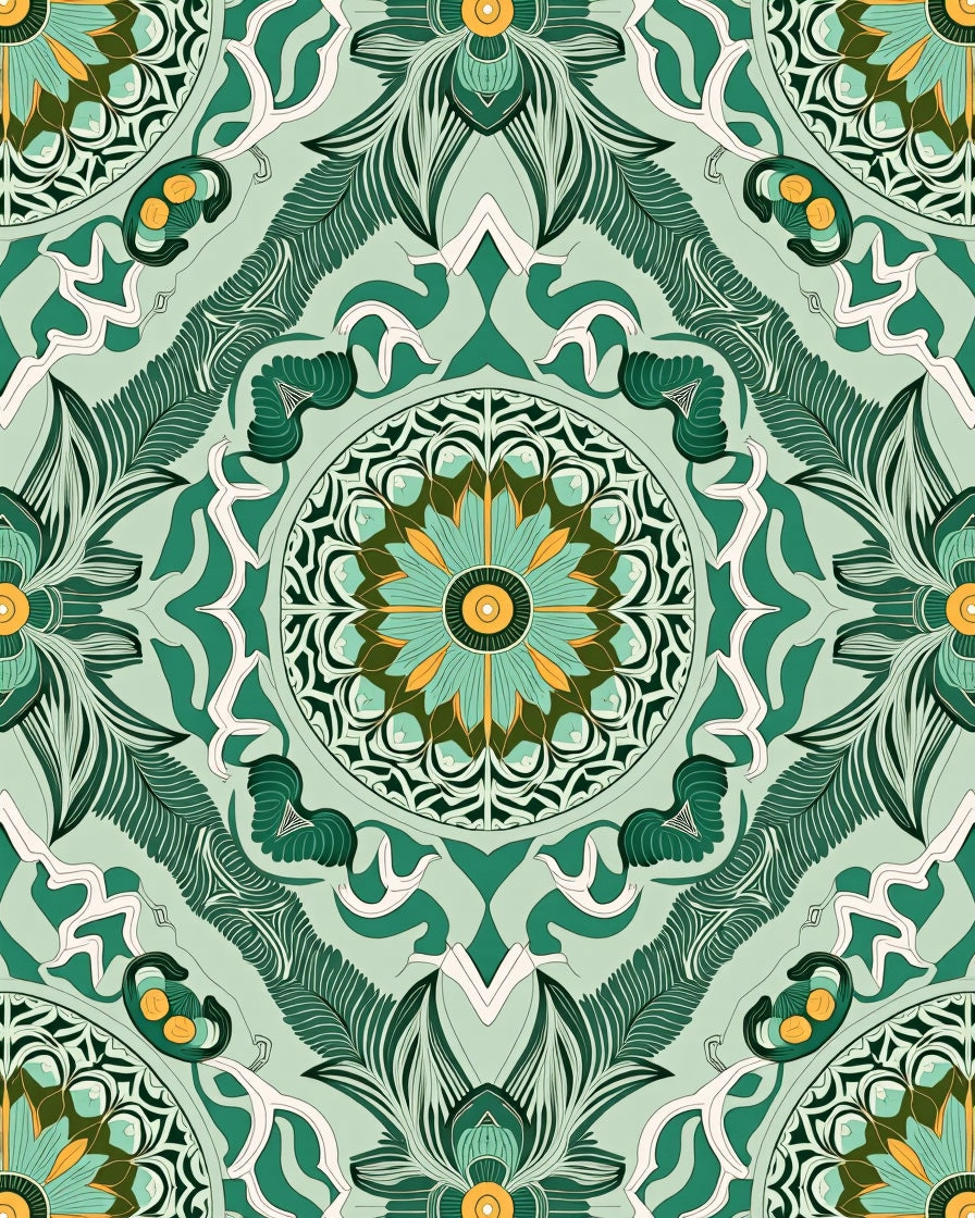 Emerald Teal Floral Radial Art Rug