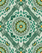 Emerald Teal Floral Radial Art Rug