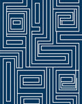Dark Blue White Linear Maze Rug