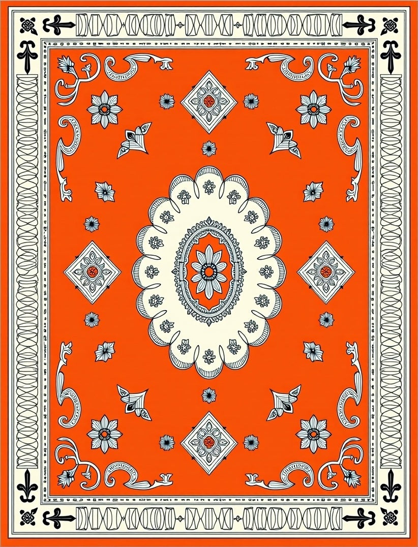 Orange Floral Diamond Medallion Rug