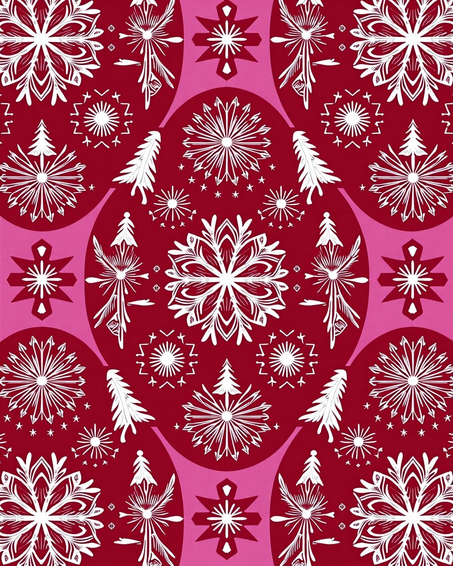 Crimson White Snowflake Evergreen Medallion Rug