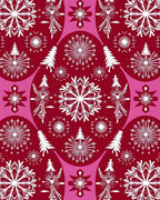 Crimson White Snowflake Evergreen Medallion Rug