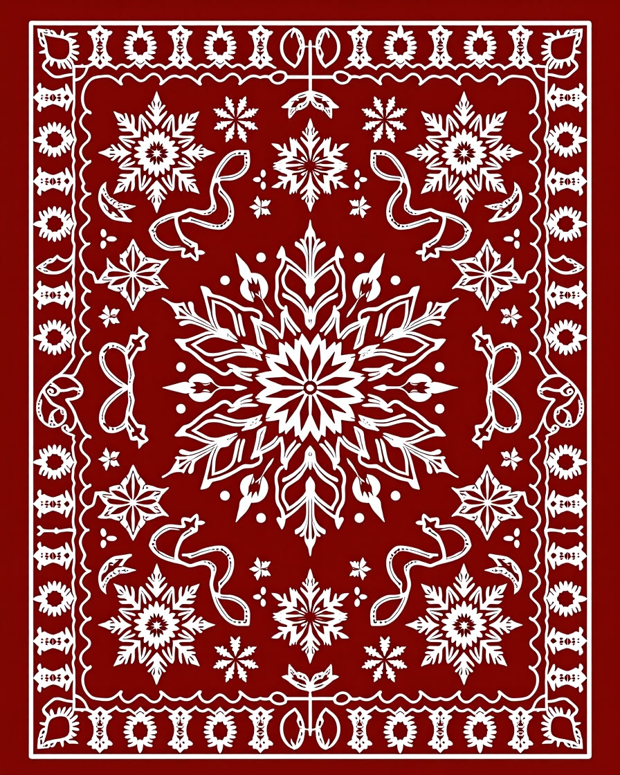 Crimson Snowflake Medallion Scroll Rug