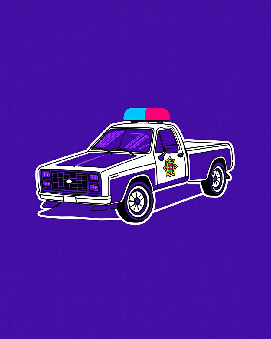 Retro Police Truck With Flashing Lights Rug