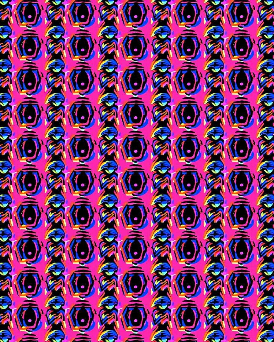 Vibrant Pink Black Hexagon Abstract Rug
