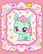 Kawaii Mint Pony Heart Star Frame Rug