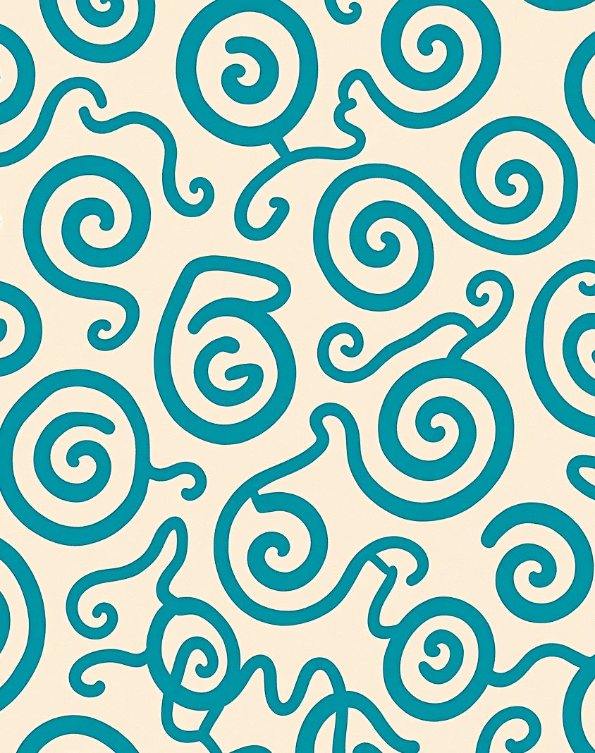 Teal Swirl Cream Abstract Organic Rug