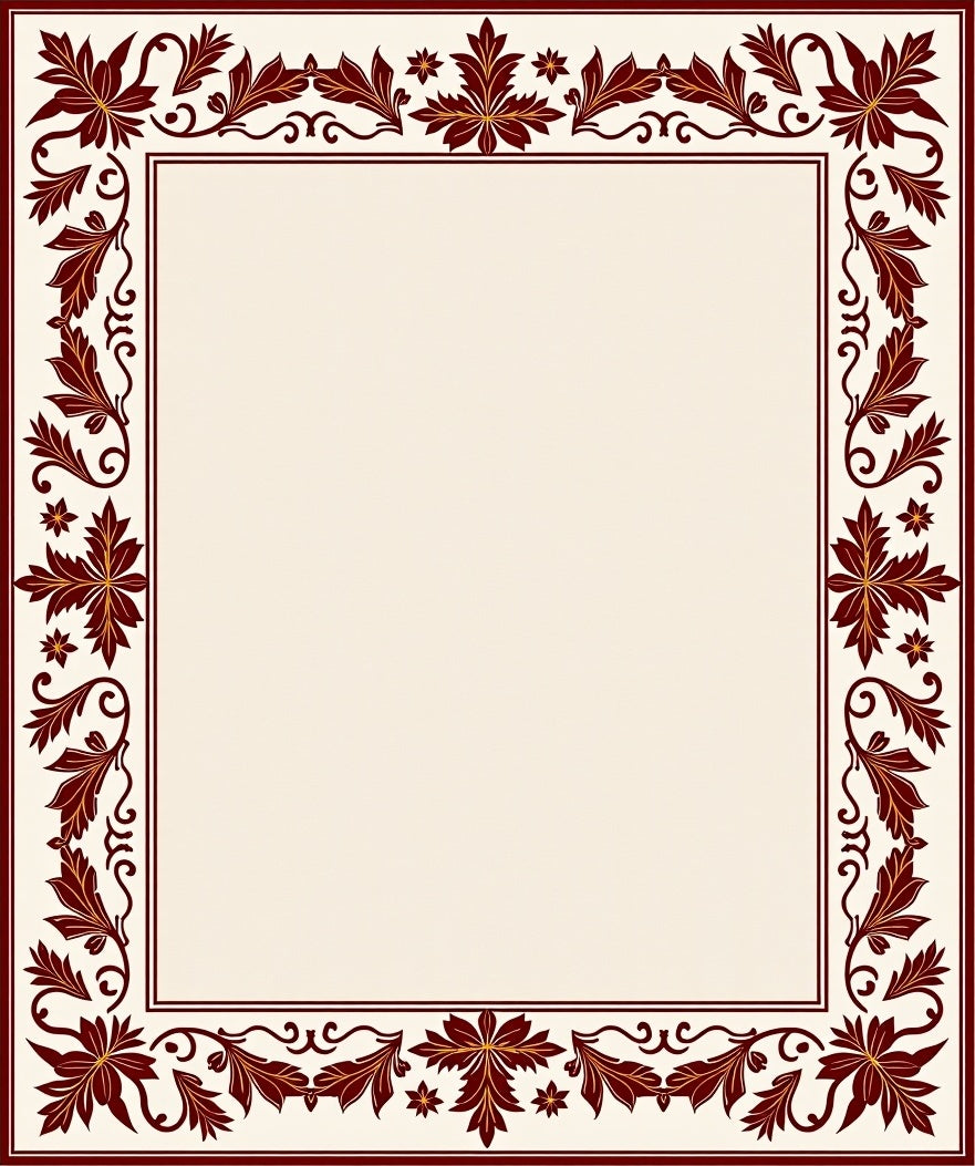 Ornate Burgundy Floral Border Rug