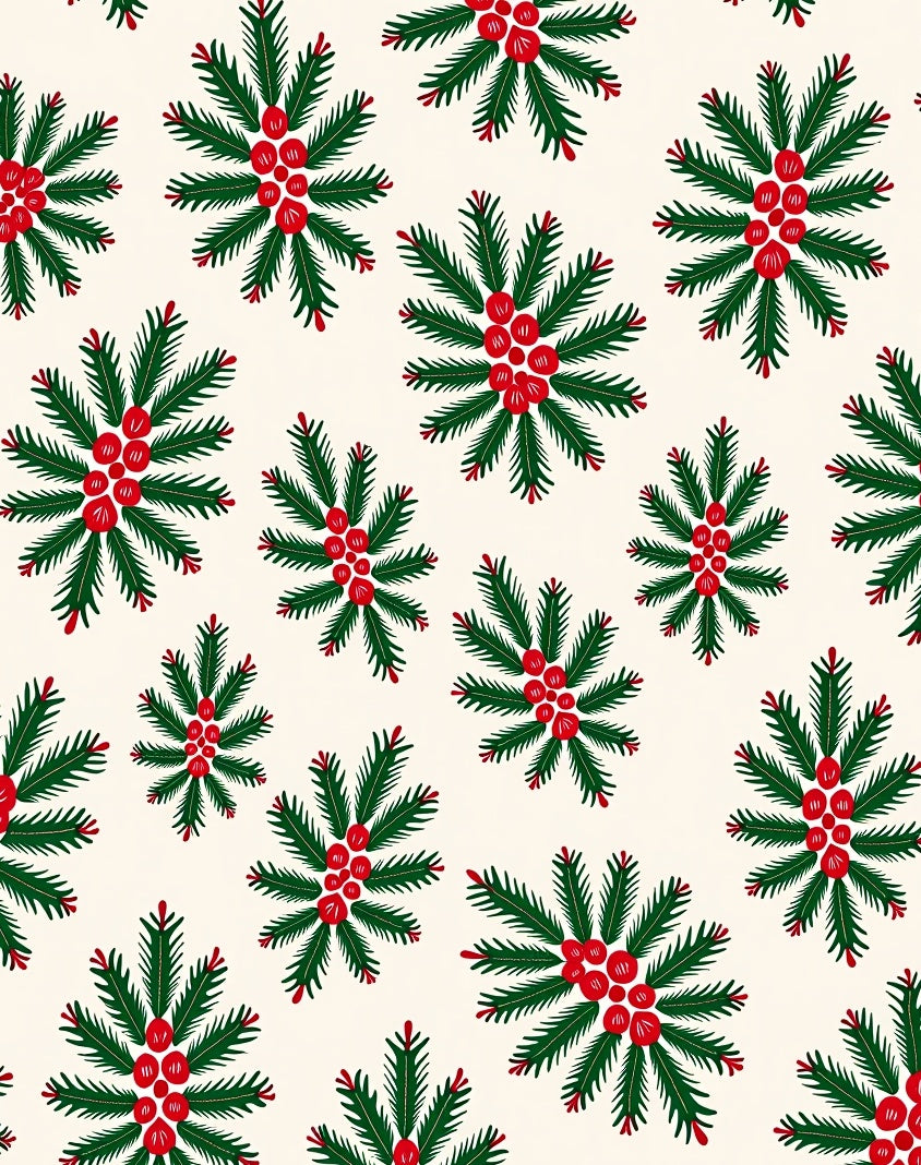 Green Pine Berry Sprig Medallion Rug
