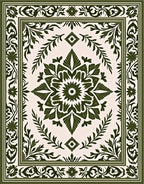 Forest Green Floral Medallion Border Rug