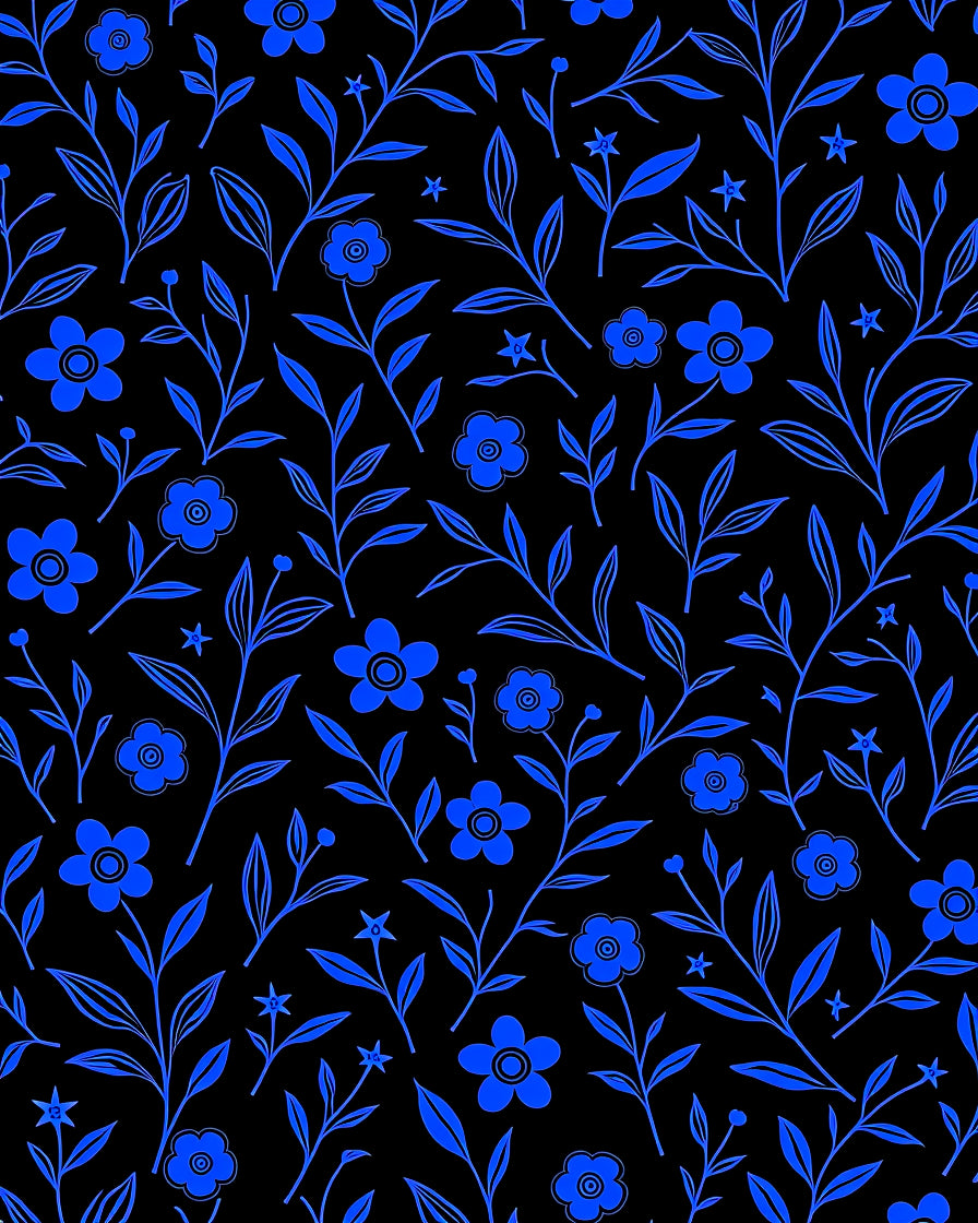 Bold Blue Floral Vine Outline Rug