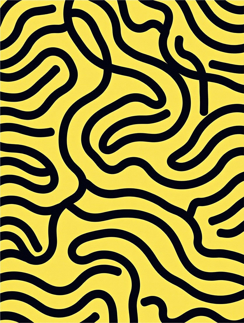 Abstract Yellow Black Wavy Lines Rug