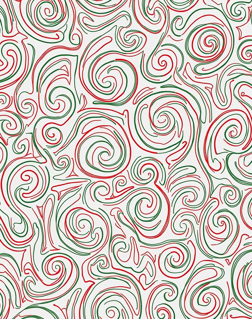 Red Green Swirl Curls Abstract Rug