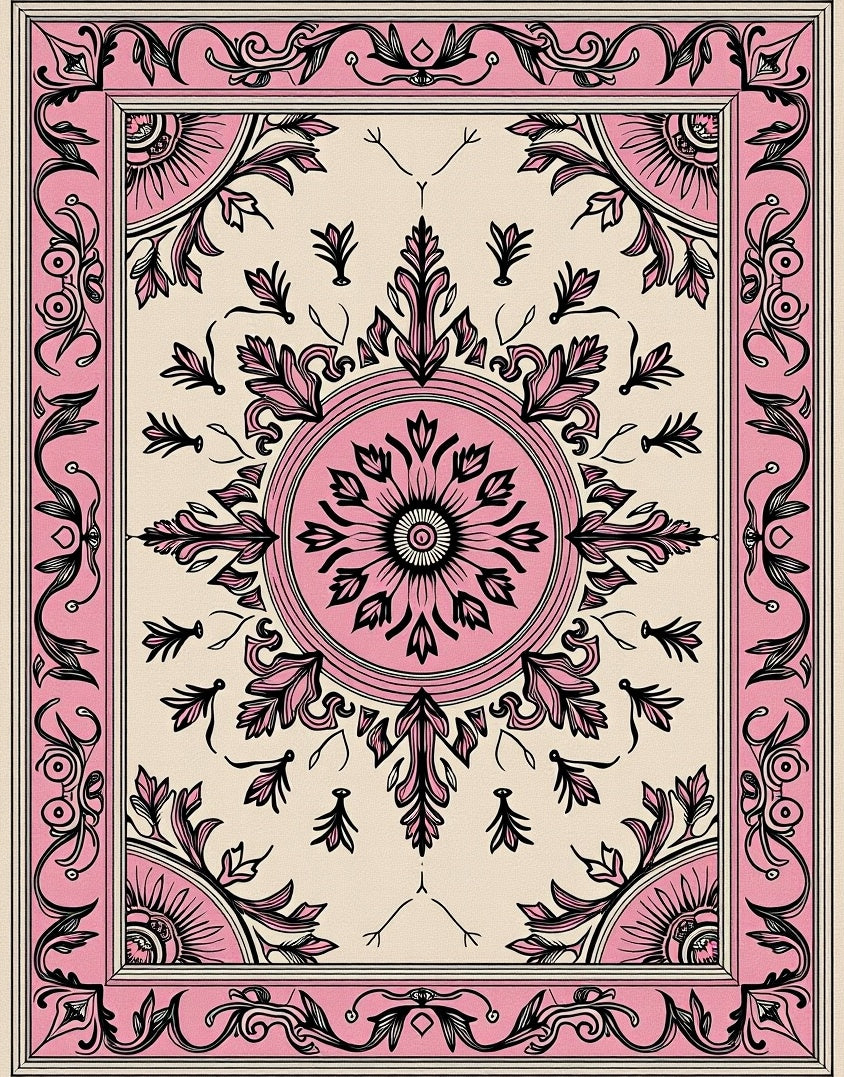 Pink Ivory Mandala Floral Medallion Rug