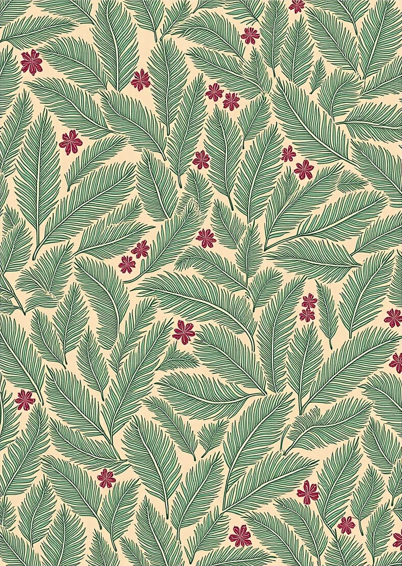 Green Palm Leaf With Red Flower Rug