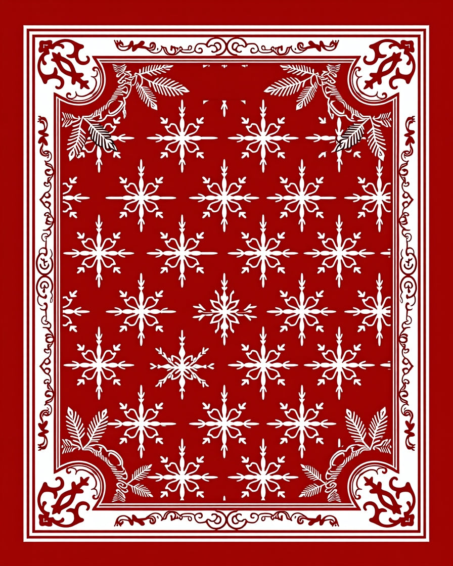 White Snowflakes On Crimson Red Field Rug