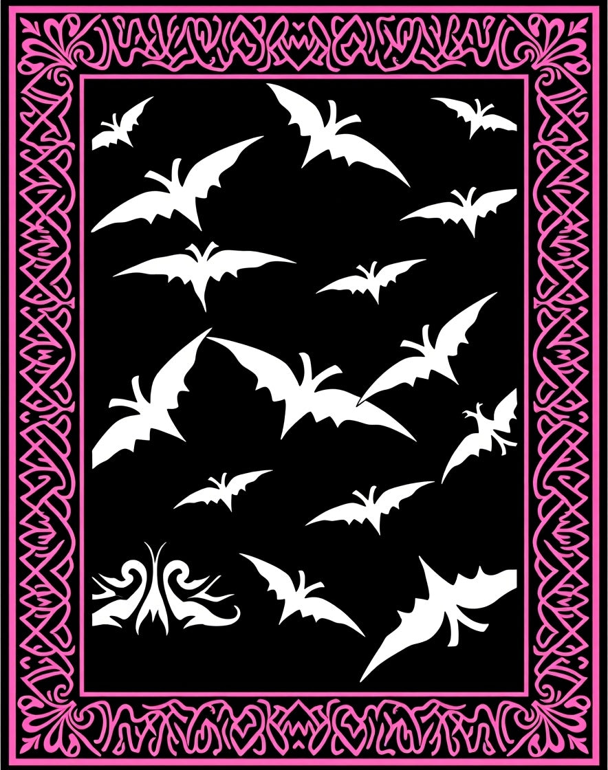 Gothic Pink Bat Border Black Rug