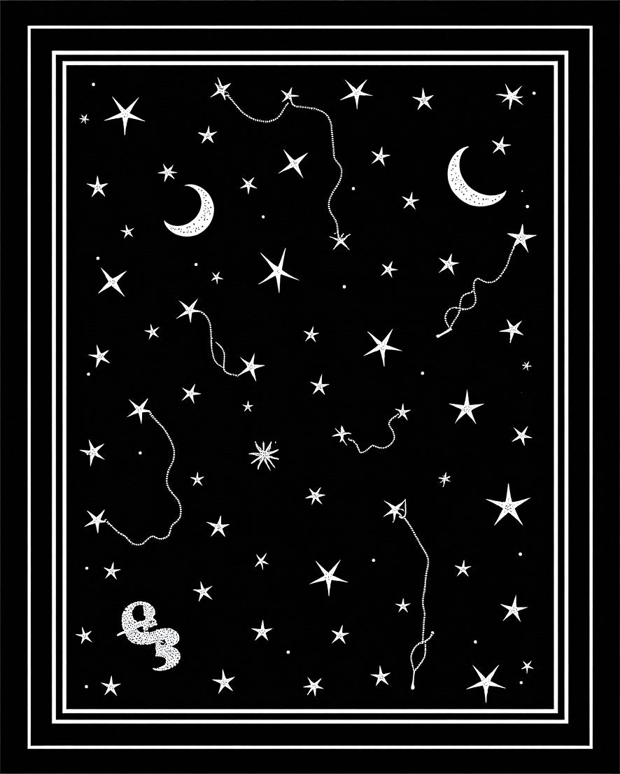 Black White Celestial Moon Star Rug