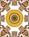 Yellow Red Blue Sunburst Medallion Rug