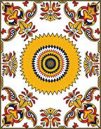 Yellow Red Blue Sunburst Medallion Rug