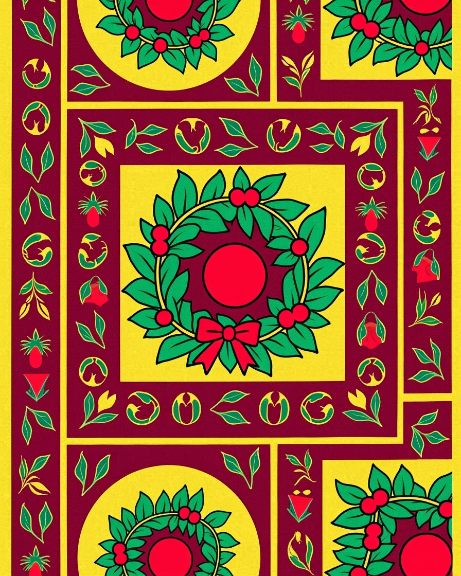 Bold Red Wreath Geometric Border Rug