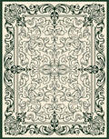 Dark Green Ivory Floral Scrollwork Rug