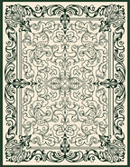 Dark Green Ivory Floral Scrollwork Rug