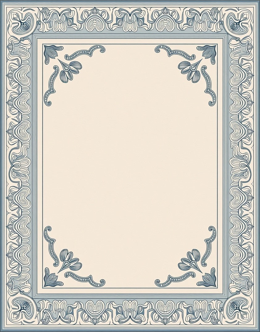 Ornate Blue Floral Vine Border Rug