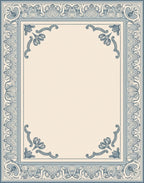 Ornate Blue Floral Vine Border Rug