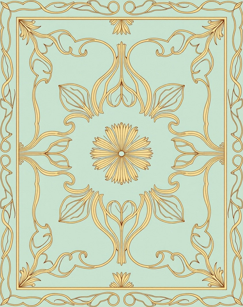 Mint Green Floral Art Nouveau Rug