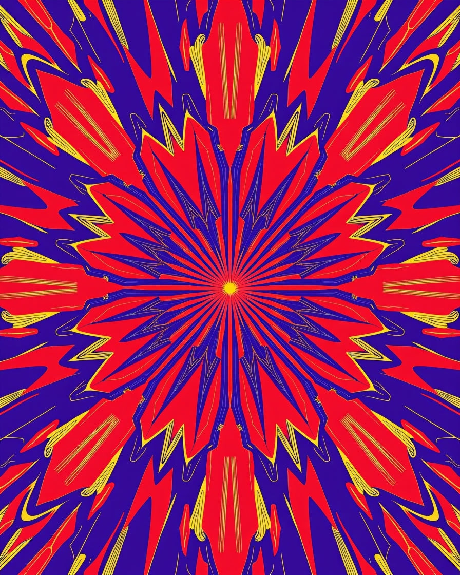 Vibrant Red Sunburst Mandala Rug