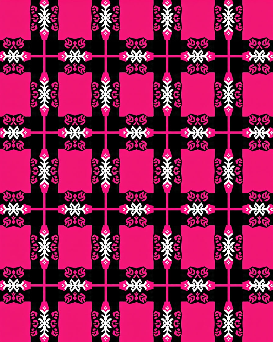 Hot Pink Black White Bold Geometric Rug