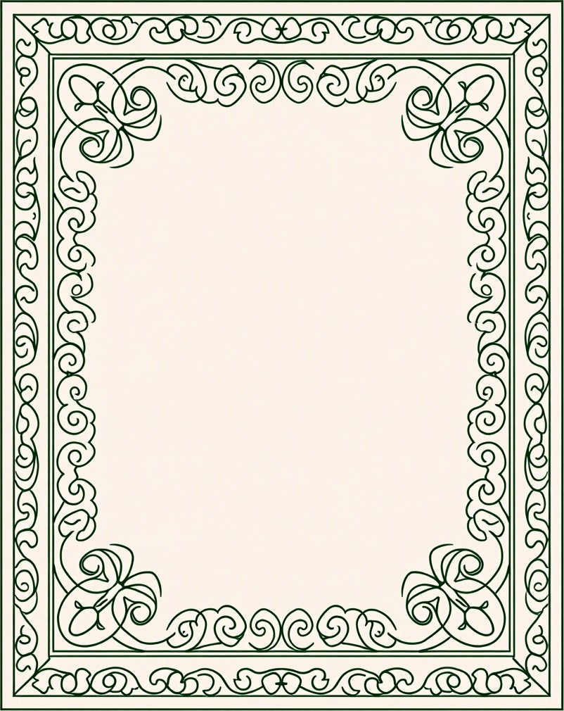 Ornate Dark Green Filigree Border Rug