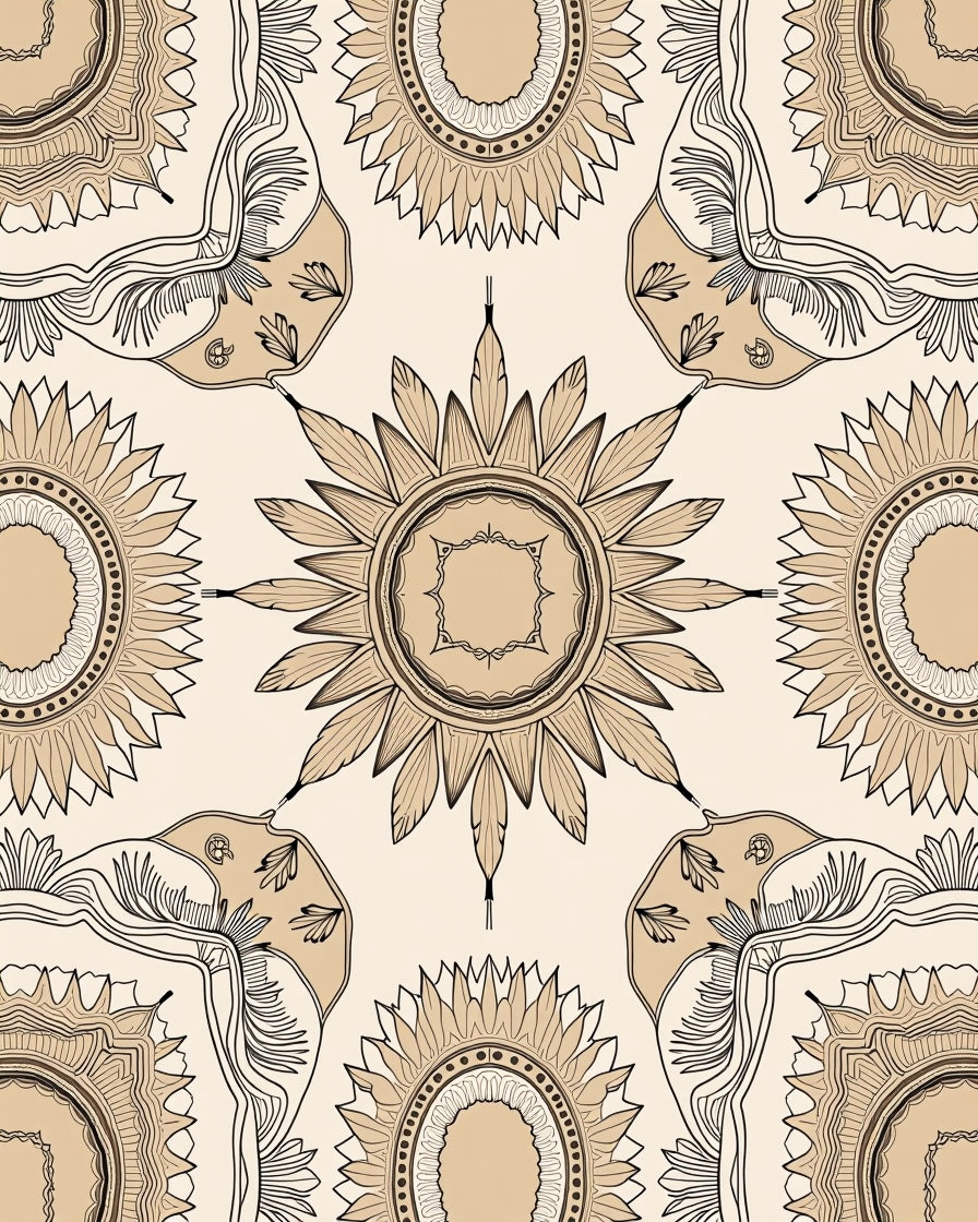 Vintage Beige Sunburst Medallion Rug