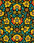 Golden Yellow Red Floral Symmetry Rug