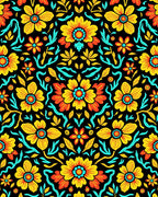 Golden Yellow Red Floral Symmetry Rug