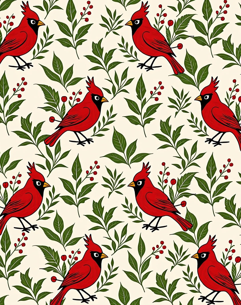 Crimson Cardinal Berry Botanical Illustration Rug
