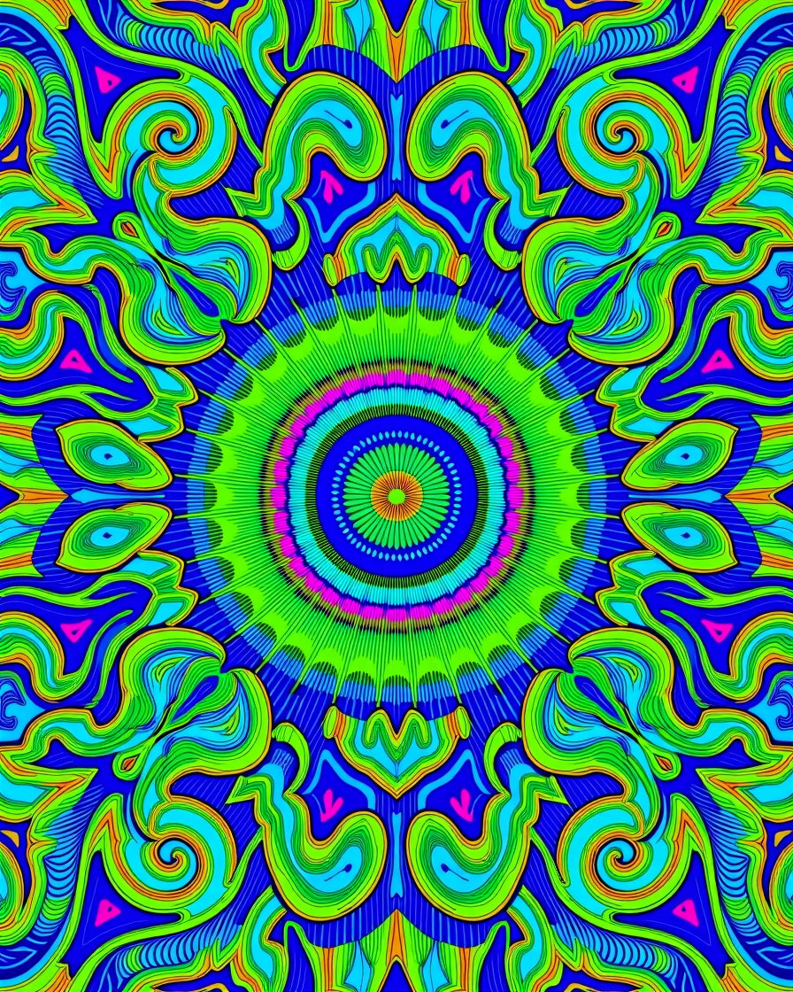 Psychedelic Blue Green Abstract Mandala Rug
