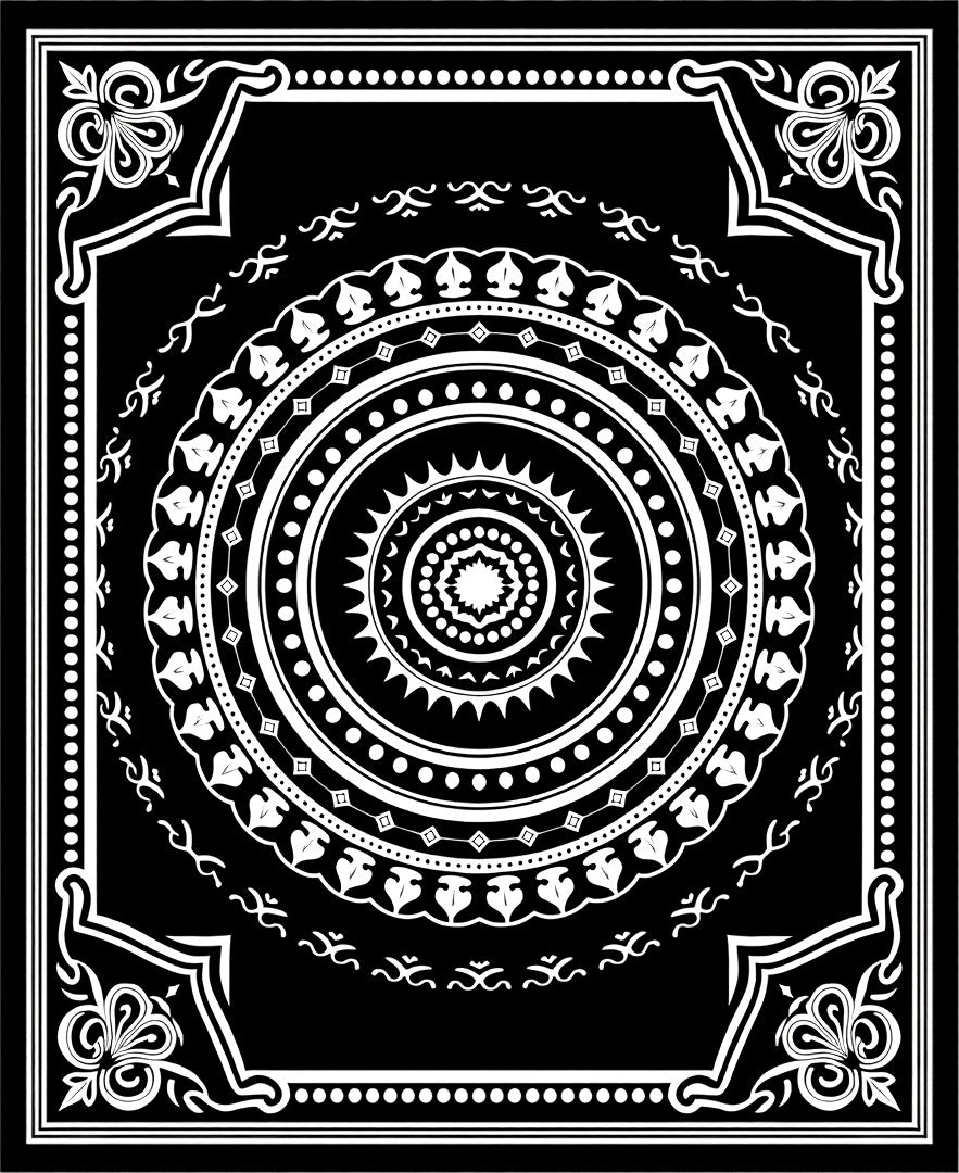 Black White Concentric Mandala Art Rug